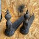 Pair of Napoleon 3 neoclassical cast iron fireplace andirons + brass ball