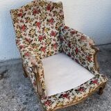 Antique Louis XV style shepherdess armchair in floral flocked fabric