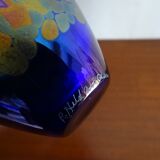 Vase verre irisé multicolore et bleu cobalt canada robert held signé