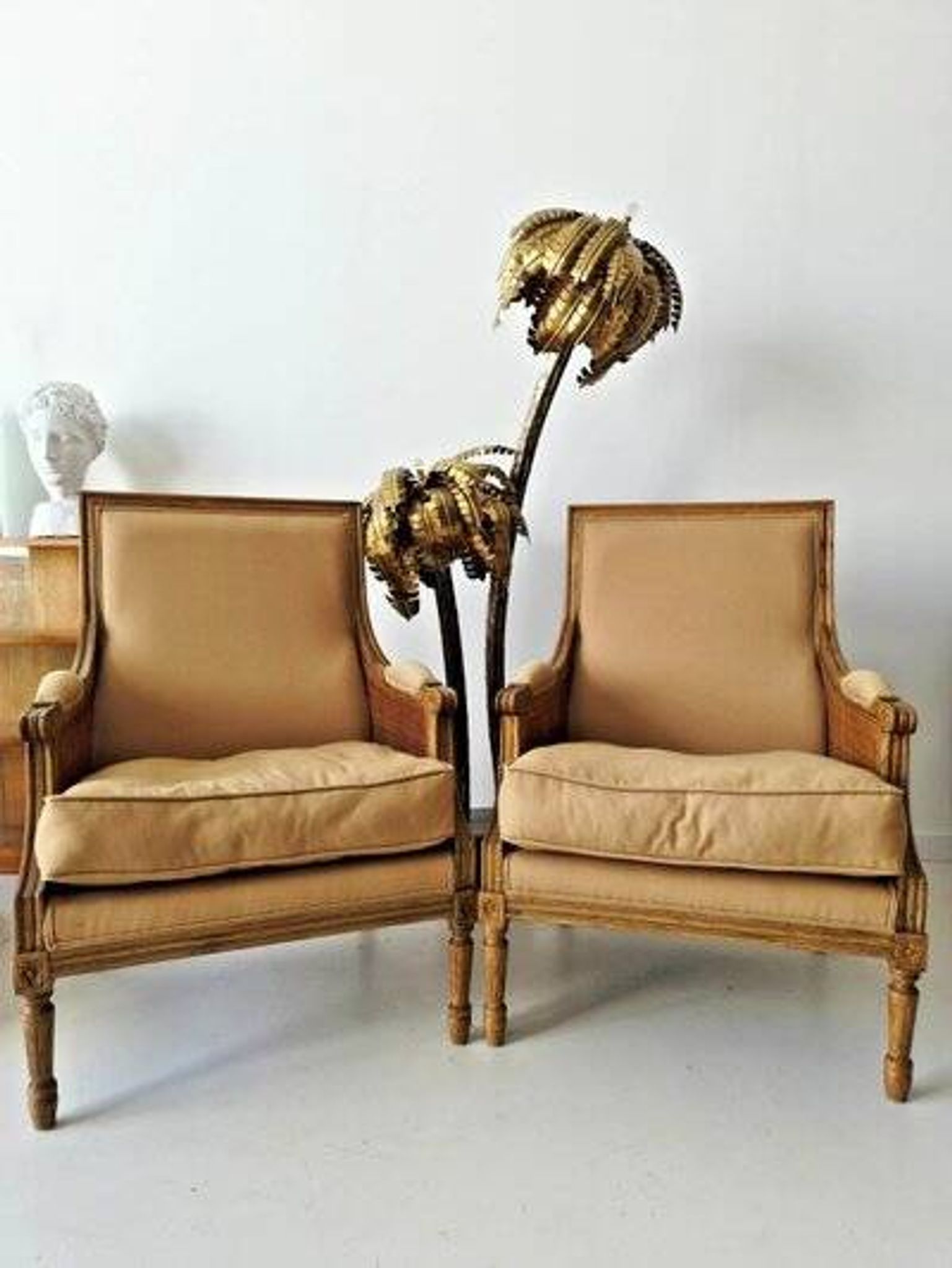 Pair of French antique Louis XV style armchairs (cane back armchairs)