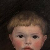 Oil on canvas 19th century young child carrying his cat gilded frame