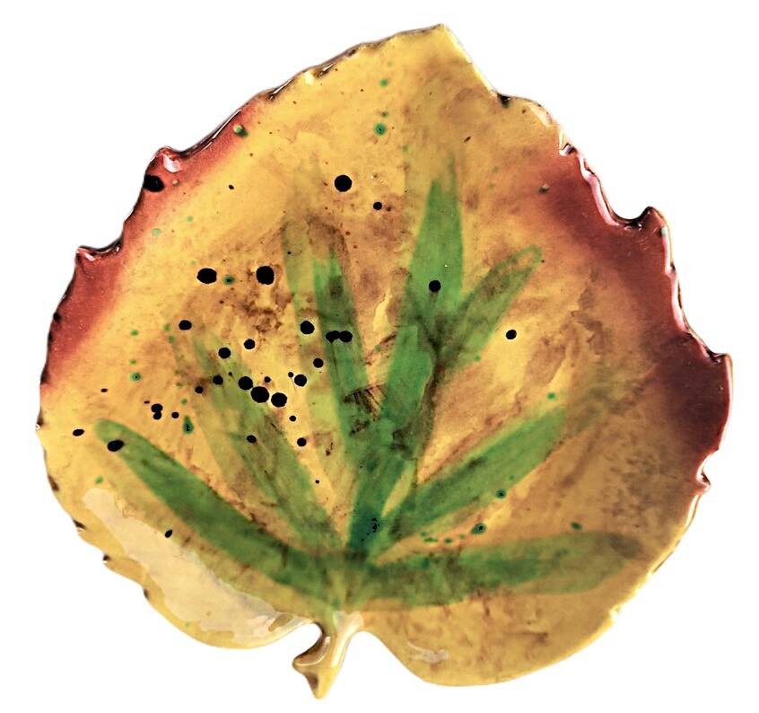 Leaf-shaped dish in glazed ceramic, 1960s-70s