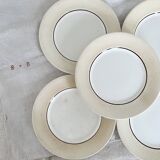 5 vintage earthenware dessert plates stamped Salins - Marli beige and white gingham