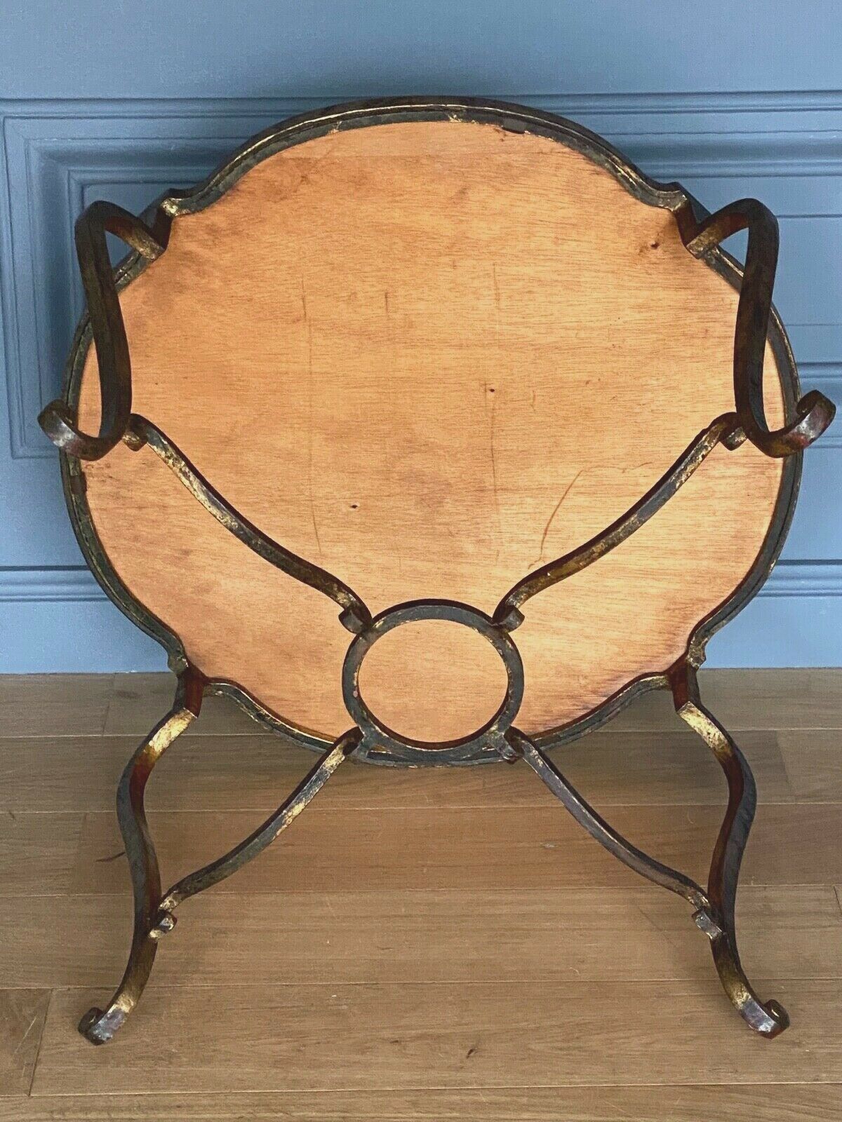 Gueridon 1940 french work ironwork doree plateau eglomise