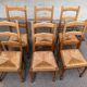 6 solid wood and straw chairs with high farmhouse-style backs