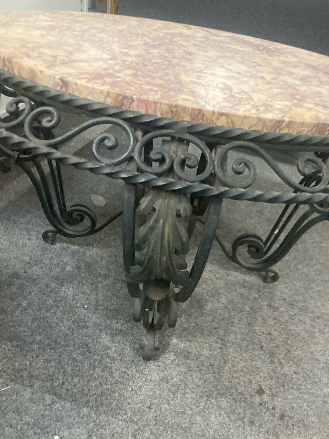 wrought iron and marble coffee table