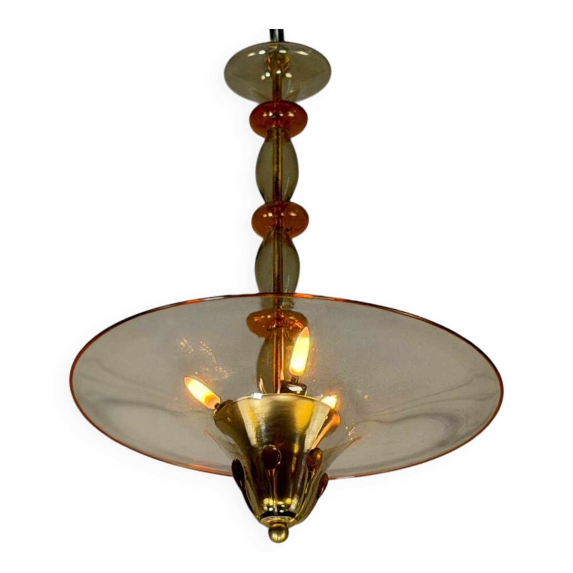 Venetian lustre in gilded and orange Murano glass, circa 1920.