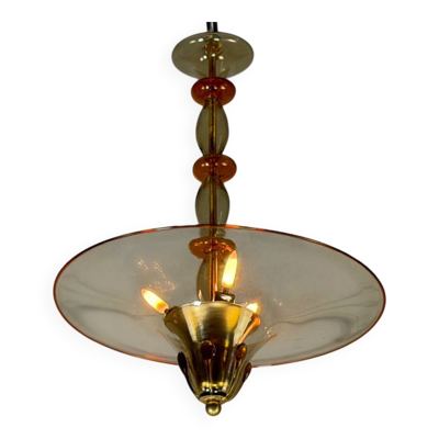Lustre vénitien en verre de Murano mordoré et orange, vers 1920