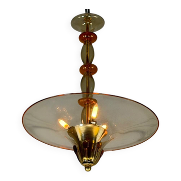 Lustre vénitien en verre de Murano mordoré et orange, vers 1920