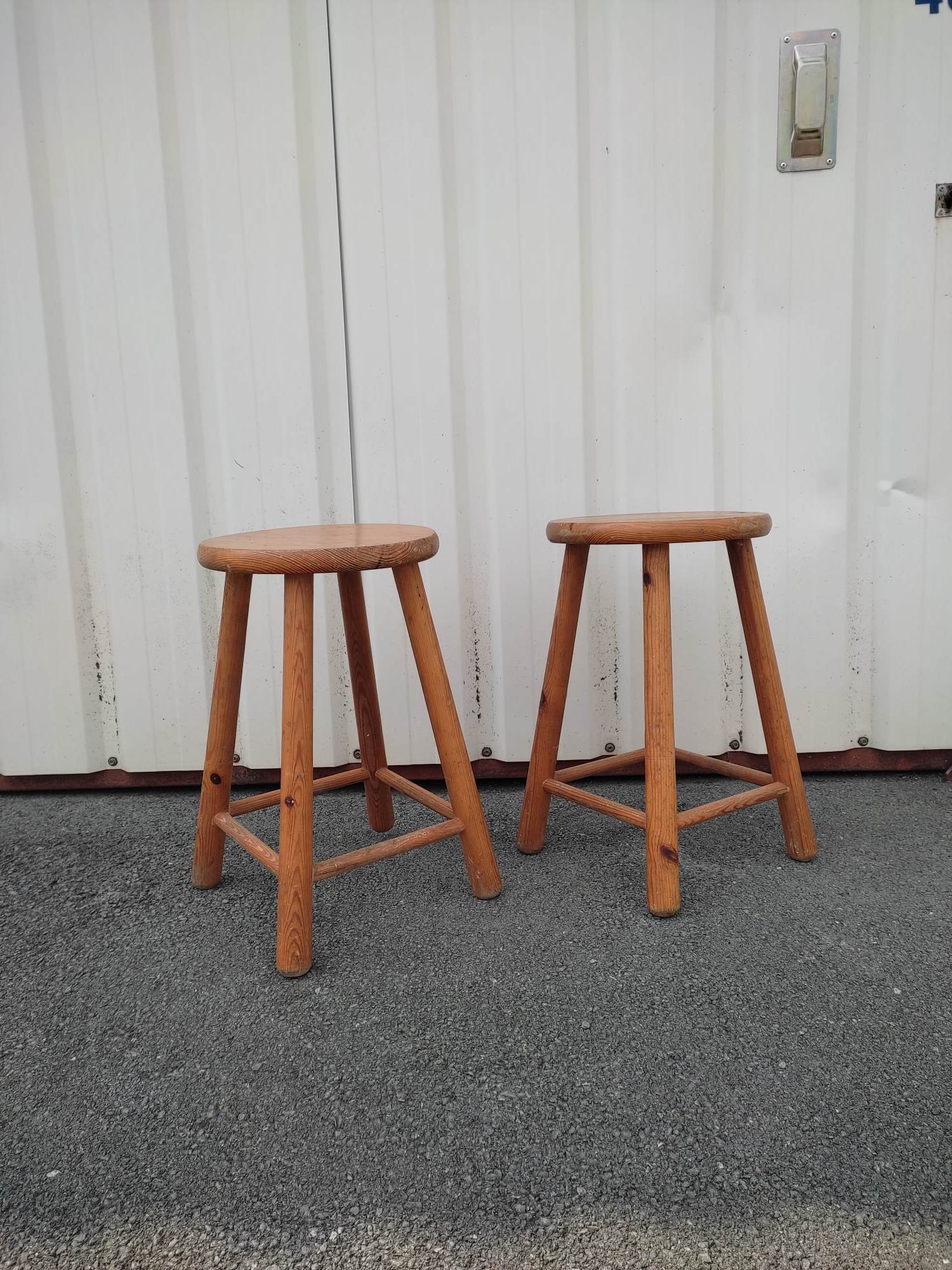 Pair of vintage pine stools