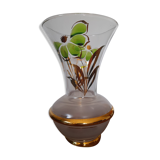 Vase en verre avec dorure et fleurs peintes Art Déco
