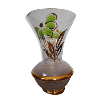 Vase en verre avec dorure et fleurs peintes Art Déco