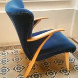 Pair of chairs Scandinavian wing stripes cocktail years 50 Blue