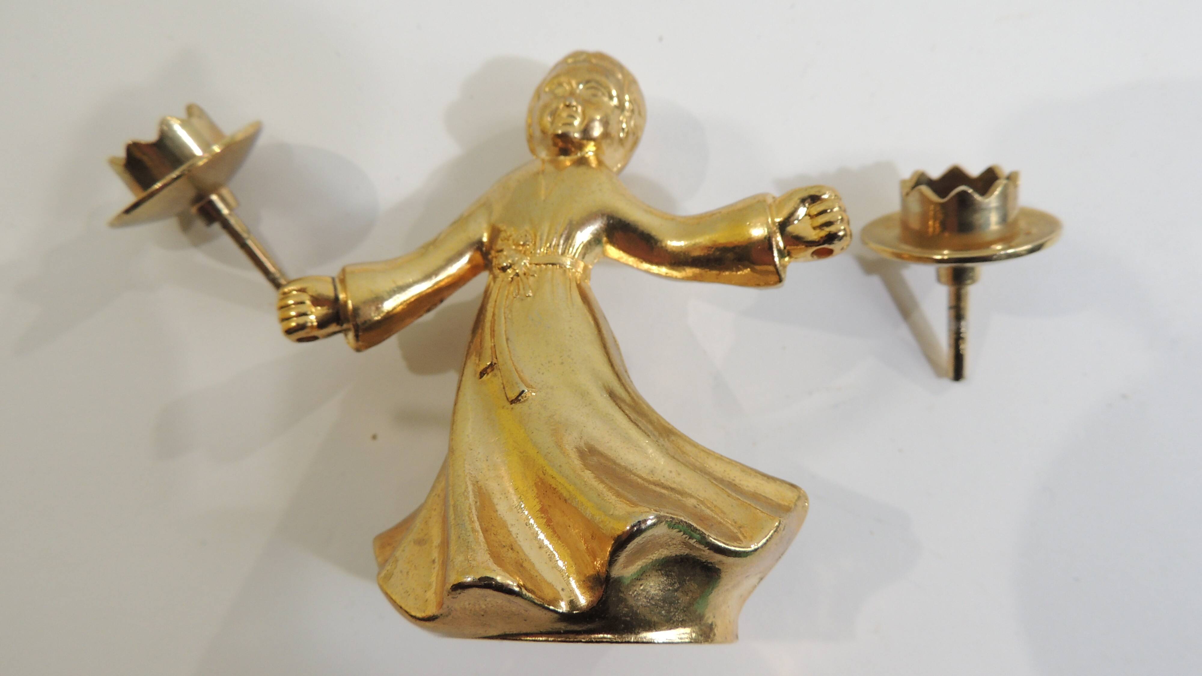 Set of 6 vintage 1970s brass figurine candle holders – Golden cherubs