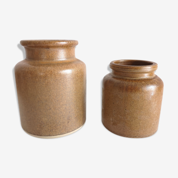 Set of 2 vintage stoneware pots