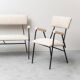 Vintage lounge set with sofa and armchairs in metal and fabric, 1970s modernism