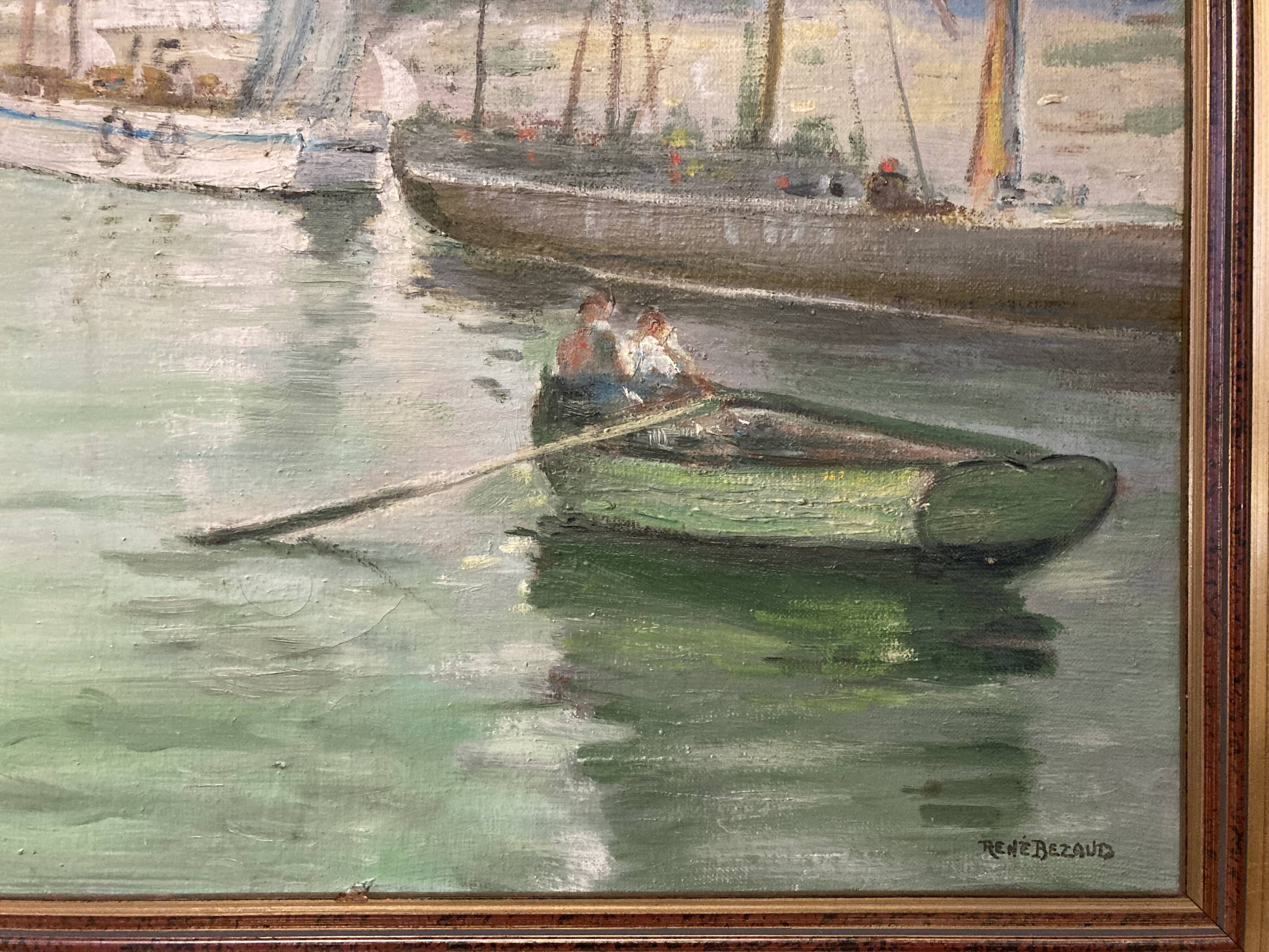 René bezaud (1909-2000), leaving the port, oil on canvas