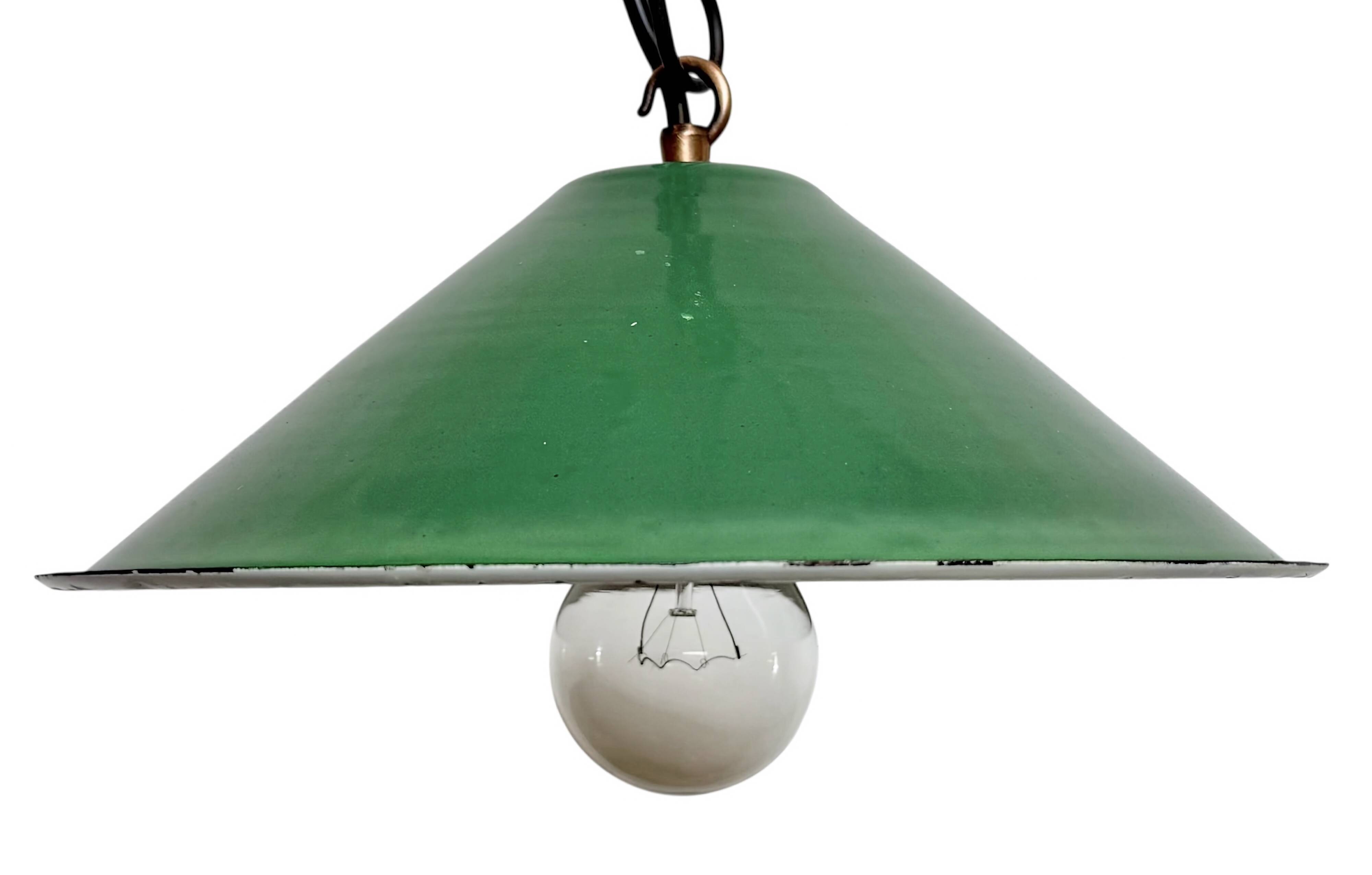 Industrial British Green Enamel Factory Pendant Lamp, 1950s