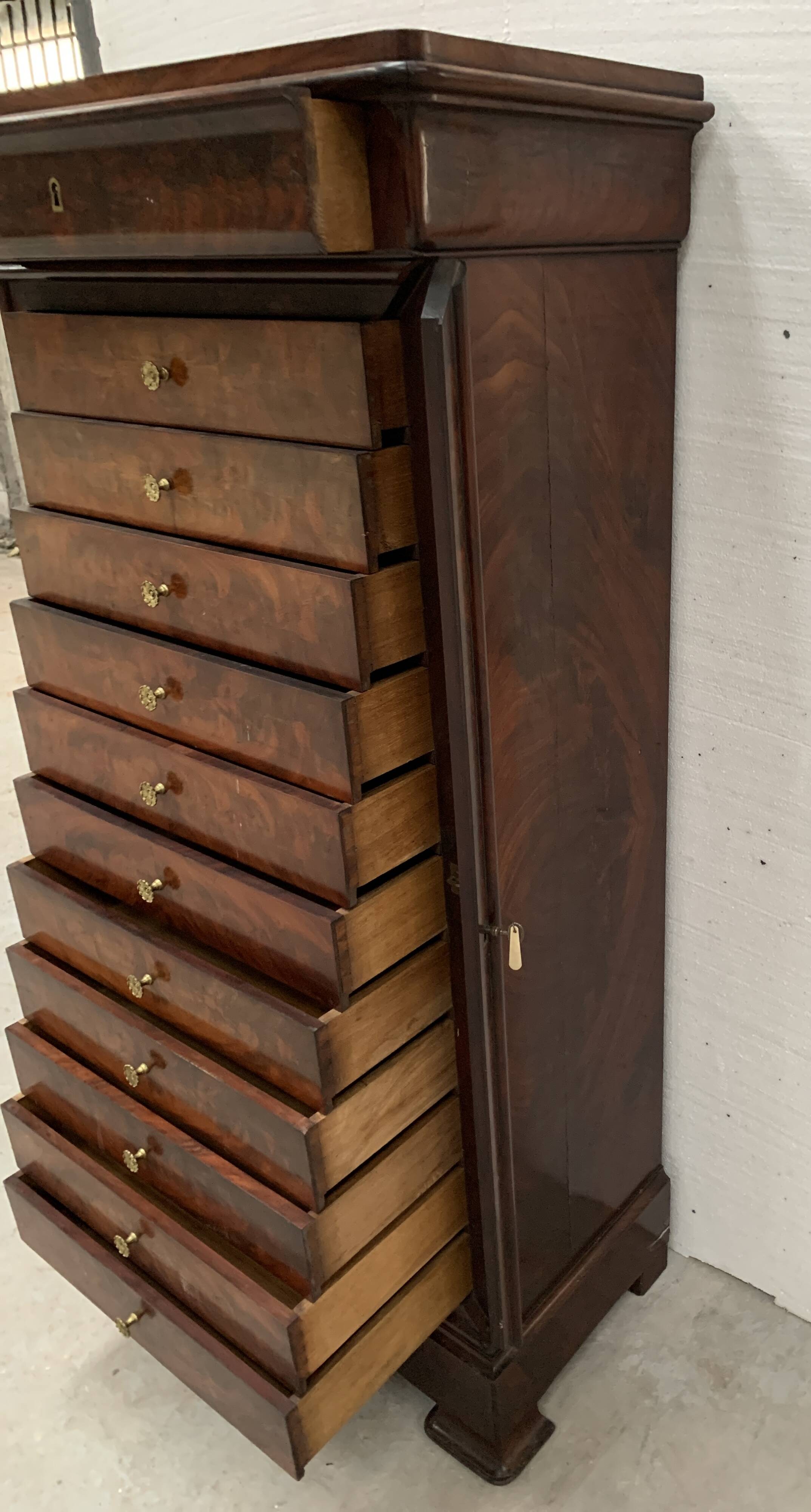 19th century mahogany and veneer cardboard or notary cabinet