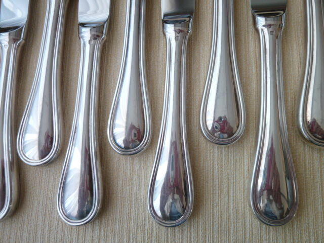 Box of 12 table knives in stainless steel and silver metal