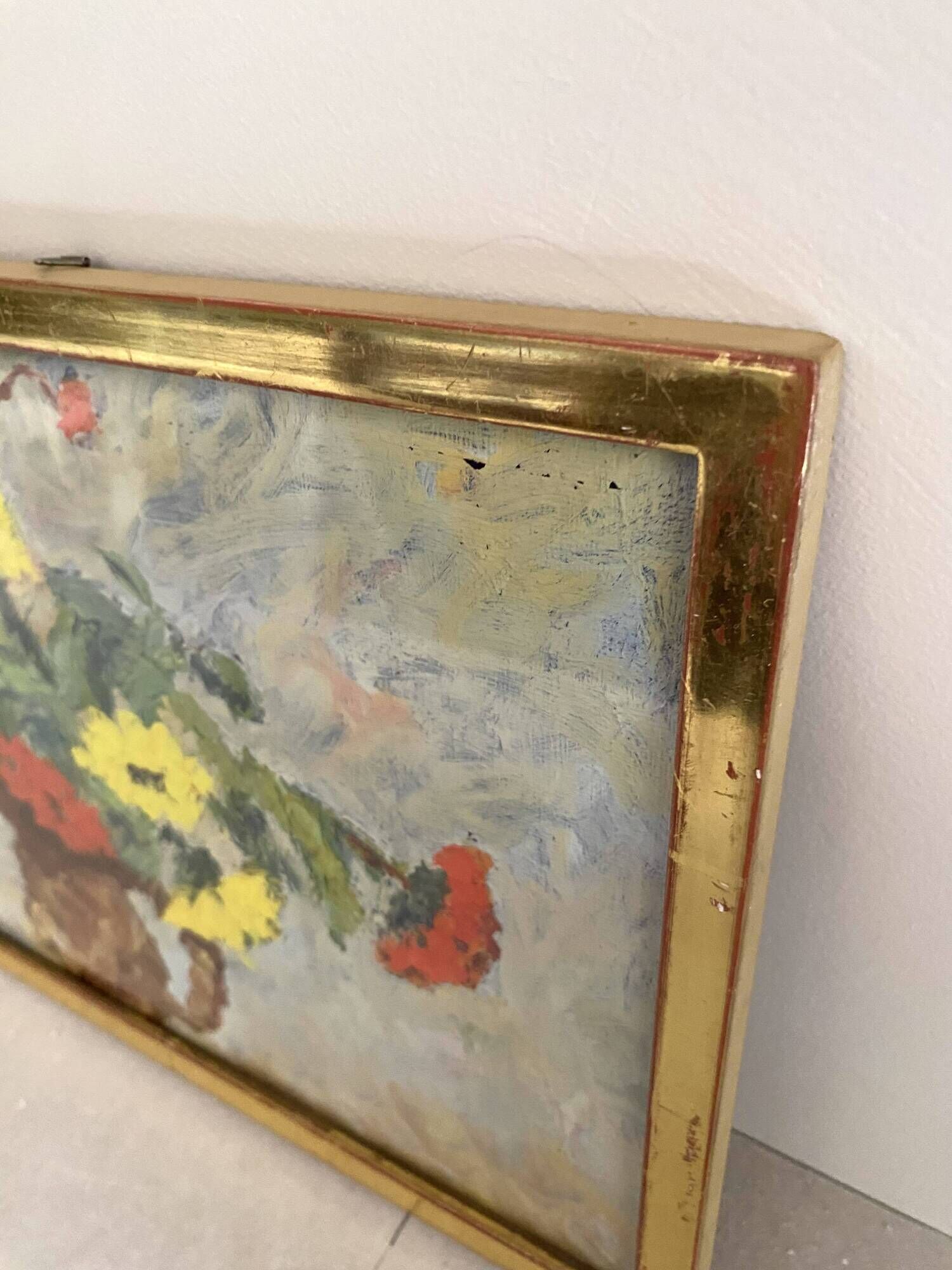 Oil on canvas from the 70s framed under glass.