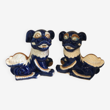 Chinese food dog ceramic chinois bleu et blanc chiens foo