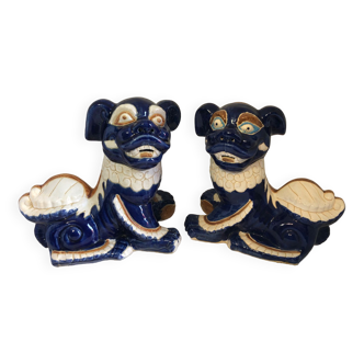 Chinese food dog ceramic chinois bleu et blanc chiens foo