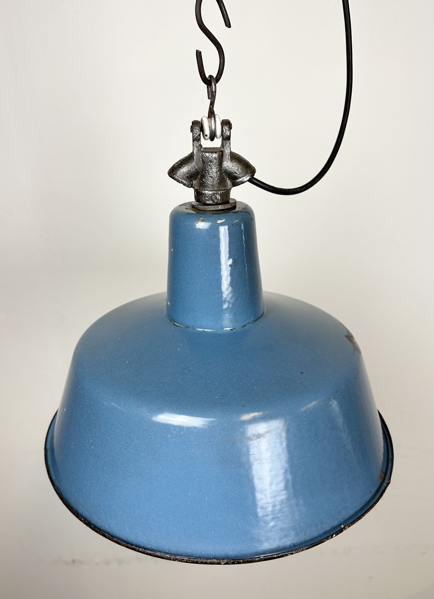 Industrial Blue Enamel Factory Lamp with Cast Iron Top, 1960s