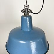 Industrial Blue Enamel Factory Lamp with Cast Iron Top, 1960s