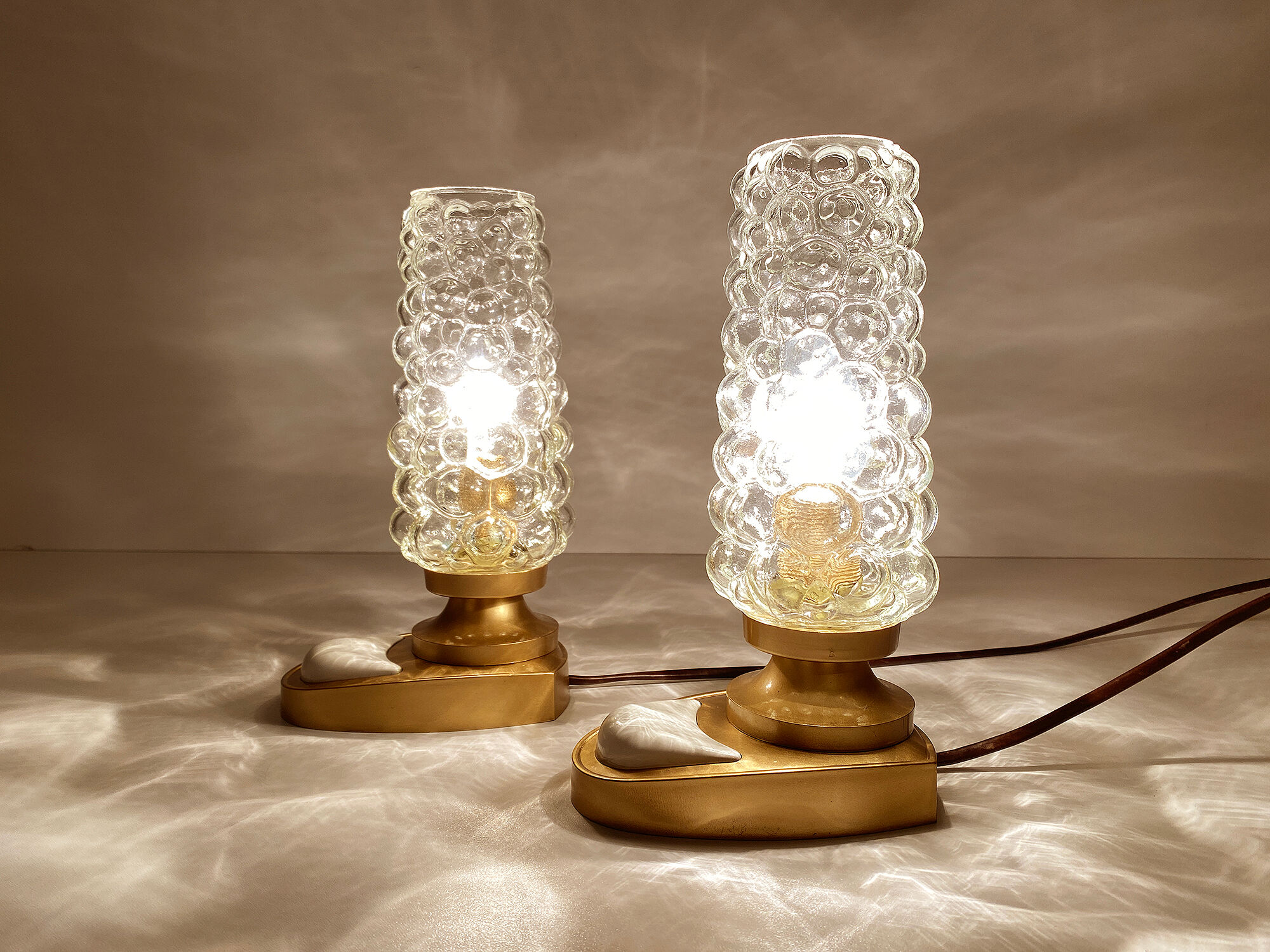 Pair of vintage table lamps, bubble glass, 70s
