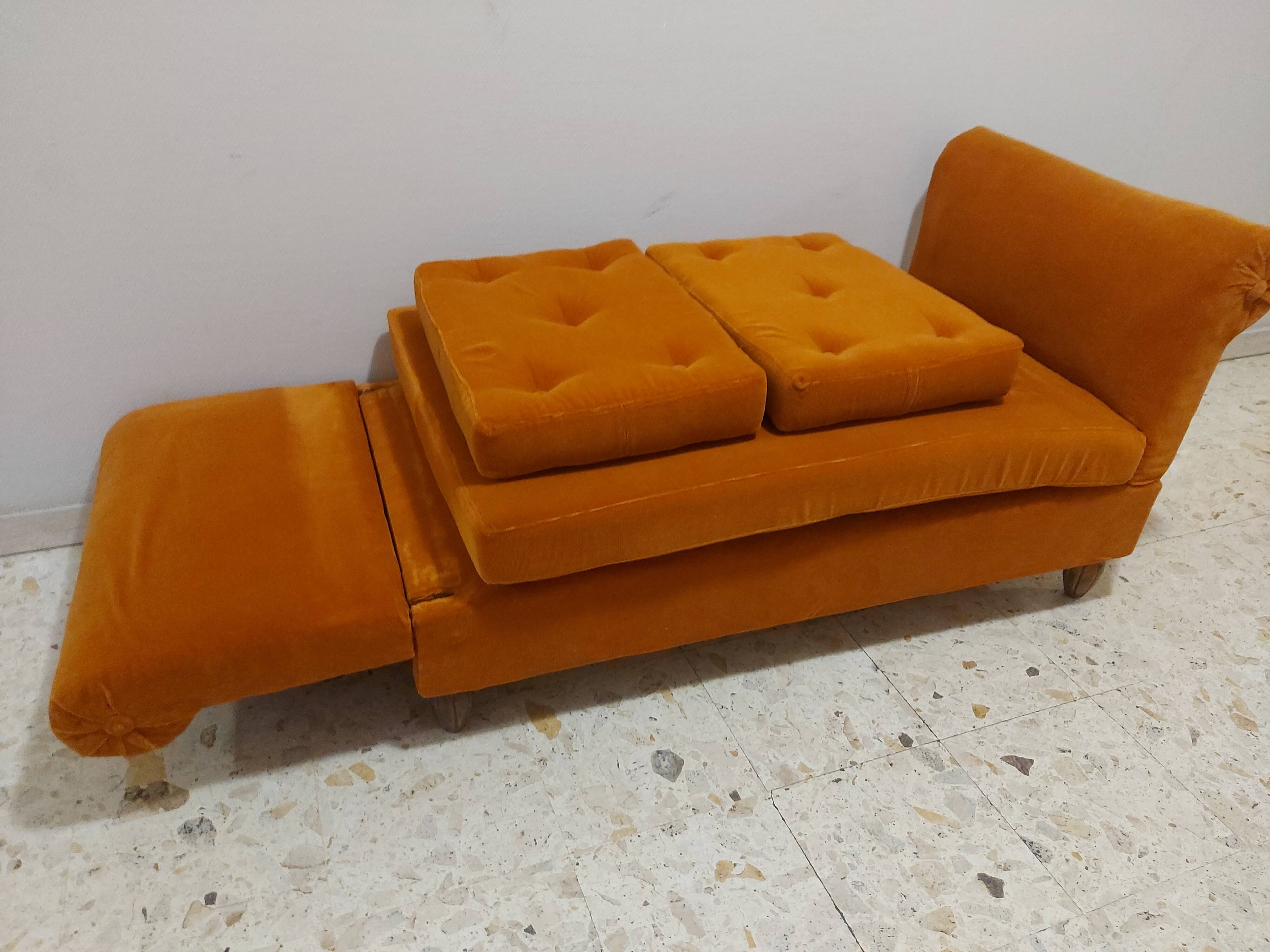 Sofa, daybed art deco, orange velvet