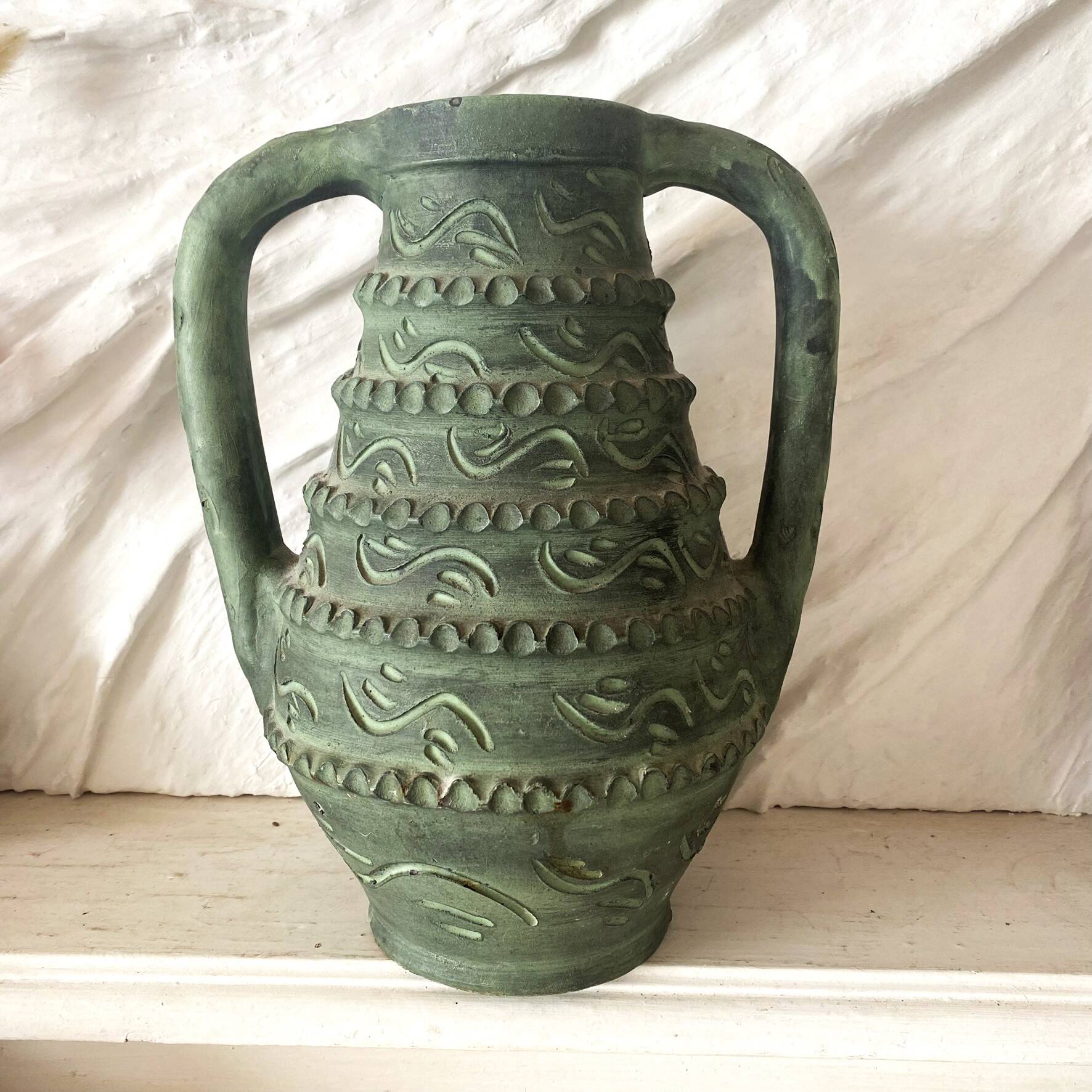 Spanish vase from the 60s-70s, olive green-grey ceramic, 31 cm.