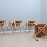 Vintage rustic dining chairs with straw seat 1970s