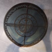 Large Peacock-French Riviera coffee table in rattan, bamboo, glass, vintage.