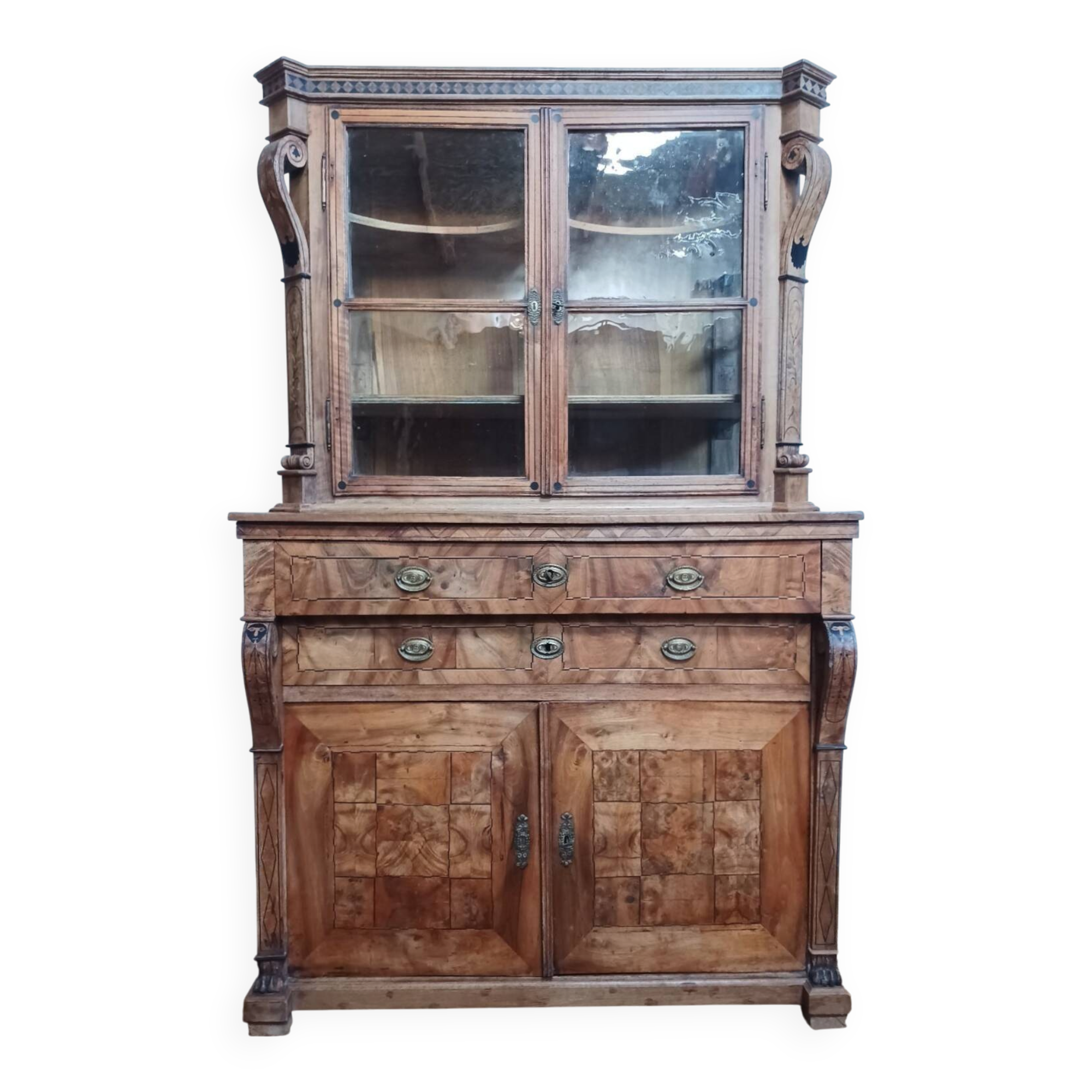 Biedermeier buffet in precious wood marquetry and ebony