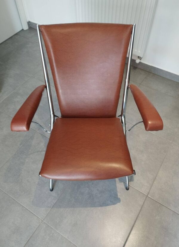 Fauteuil pliant attrbué  A. Monpoix, design moderniste, midcentury, vintage