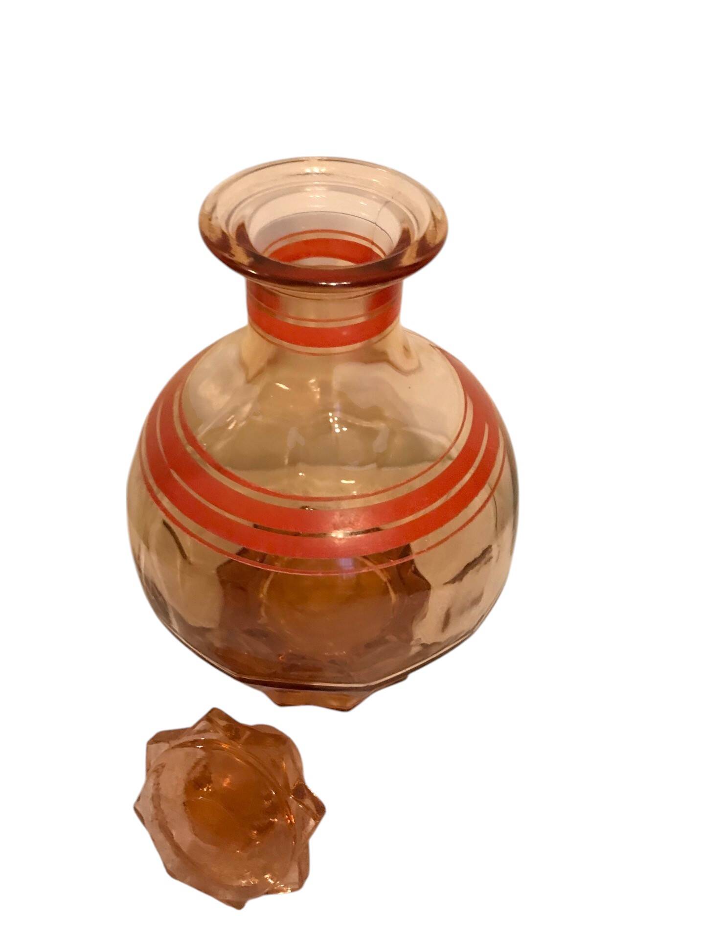 Art Deco, round smoked glass carafe with red edging circa 1930