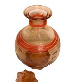 Art Deco, round smoked glass carafe with red edging circa 1930