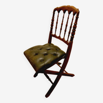 Folding English chair - vintage in wood and leather