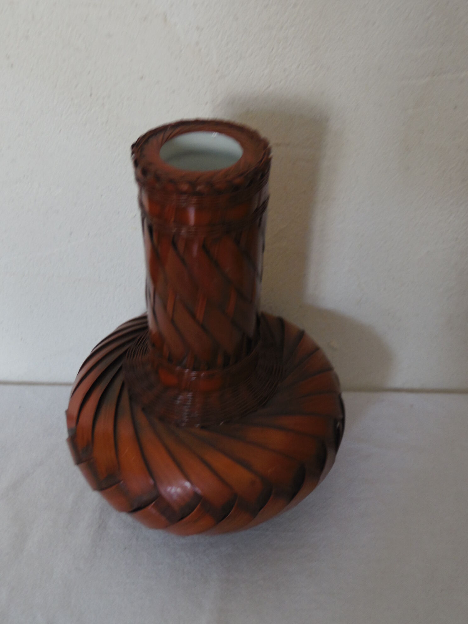 Vase Wicker braided style mahogany Scandinavian