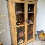 Glass cabinet or display case in pine 1950