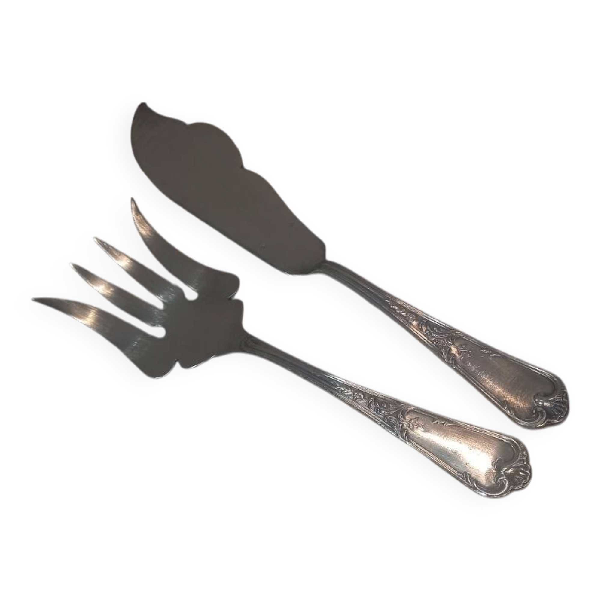 2-piece fish serving set, silver plated metal, goldsmith Ercuis LXV 29