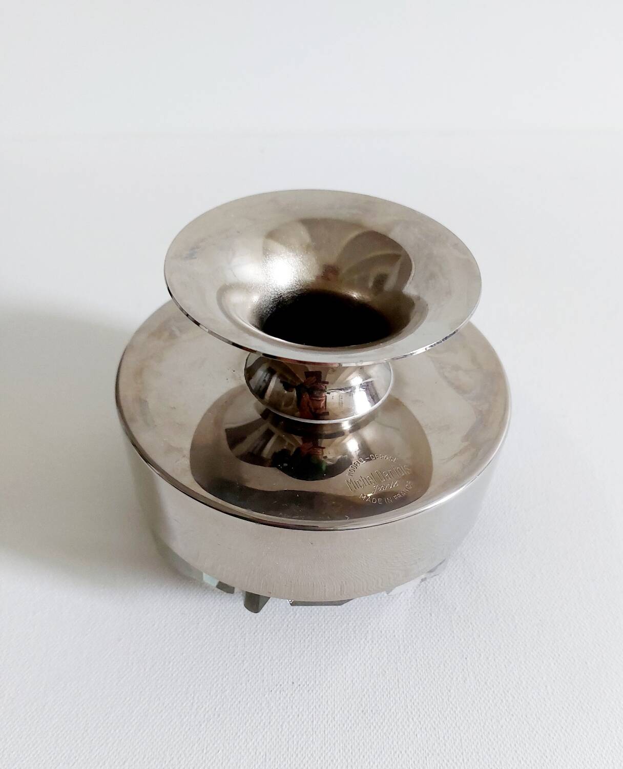 Vintage stainless steel and crystal flower stand