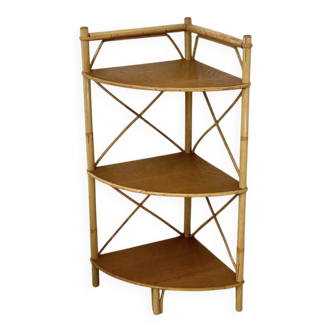 Vintage 1960s rattan corner shelf