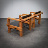 Paire de fauteuils en pin massif néerlandais extrêmement rare par Wouter Fens, années 1960.