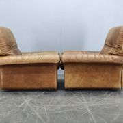 Paire de fauteuils lounge en cuir buffle cognac Arcon Italia