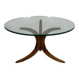 Table basse ronde en teck et verre, années 60