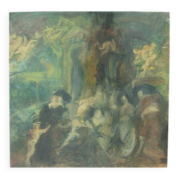 Genre scene canvas signed Strbac