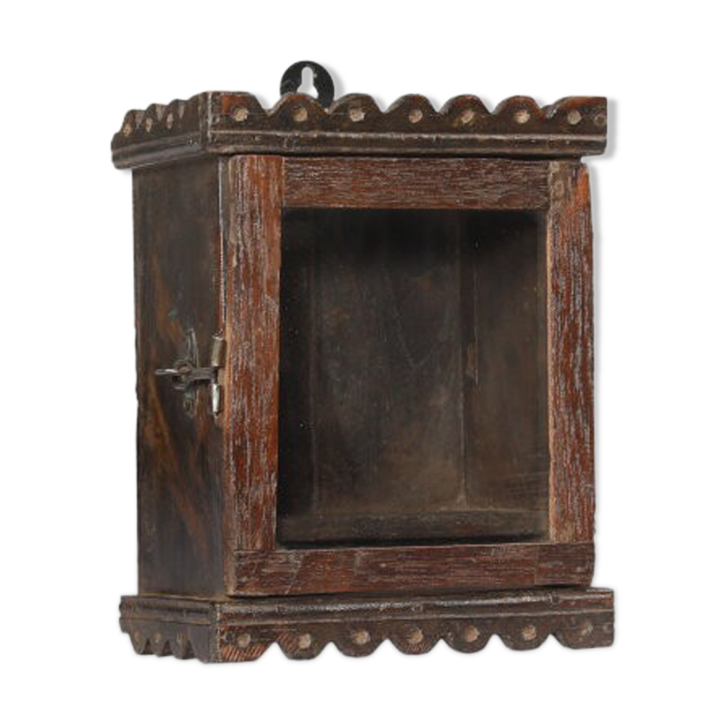 Little old wall showcase box has clock patina of origin india