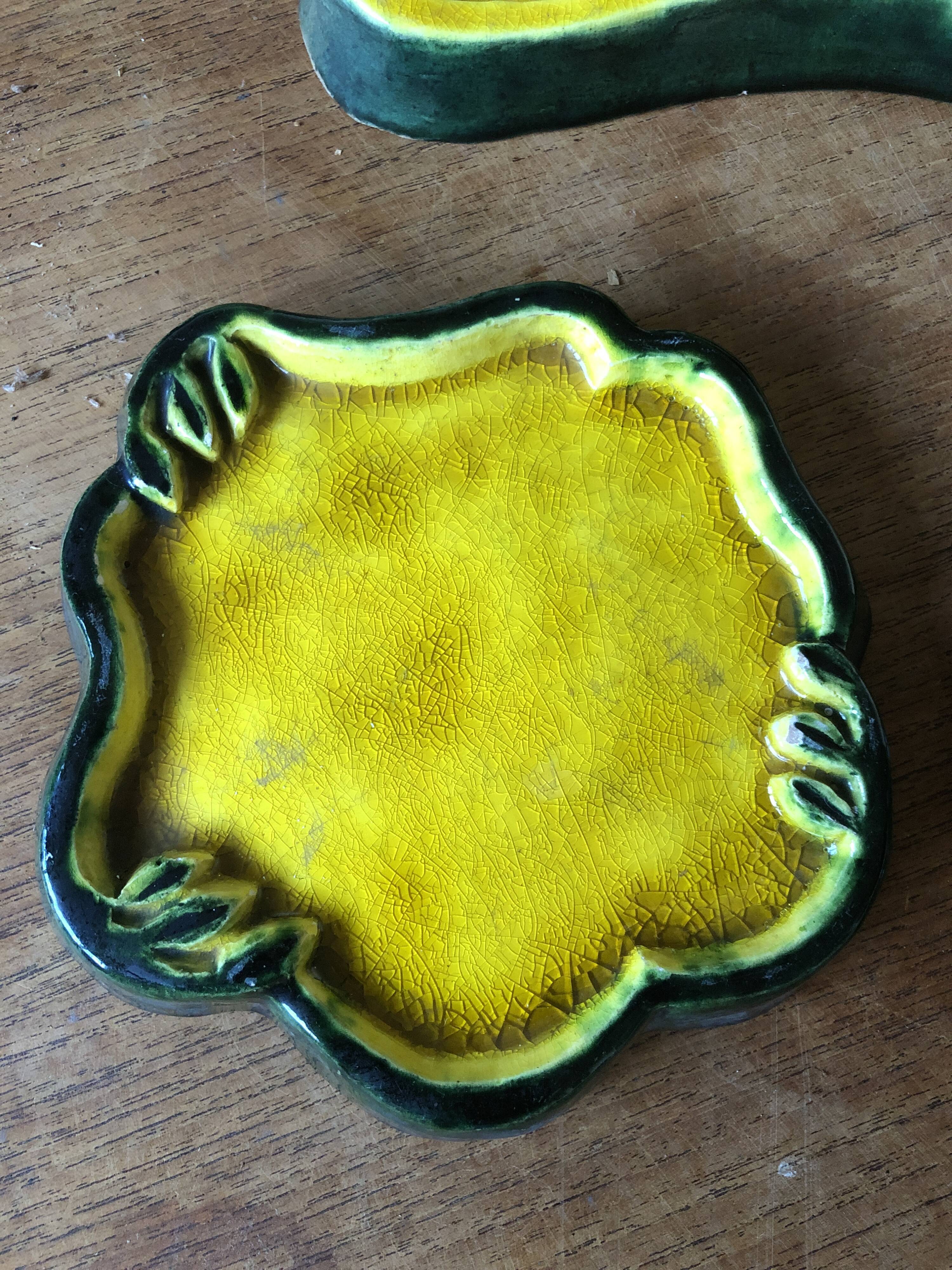 Set of 3 enamelled cracked ceramics signed Jeannine Gilles